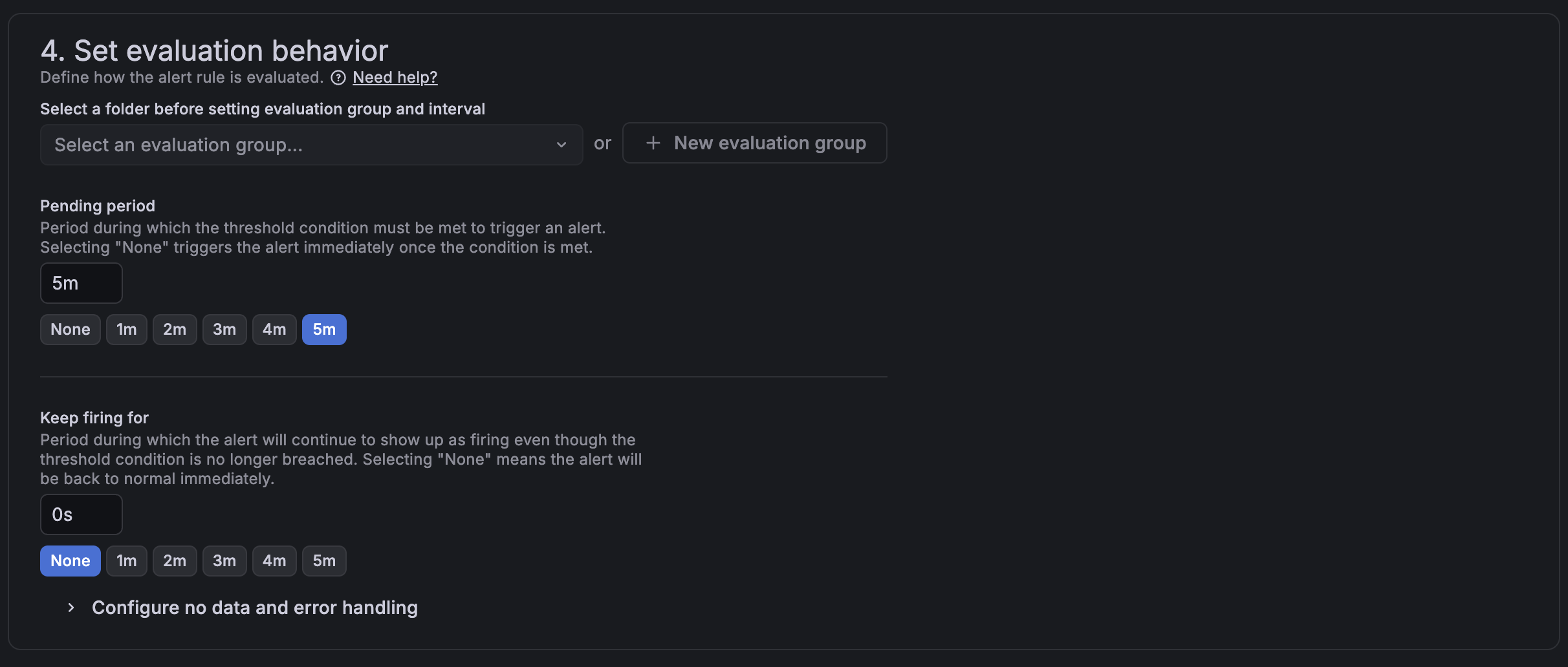 Evaluation behavior settings