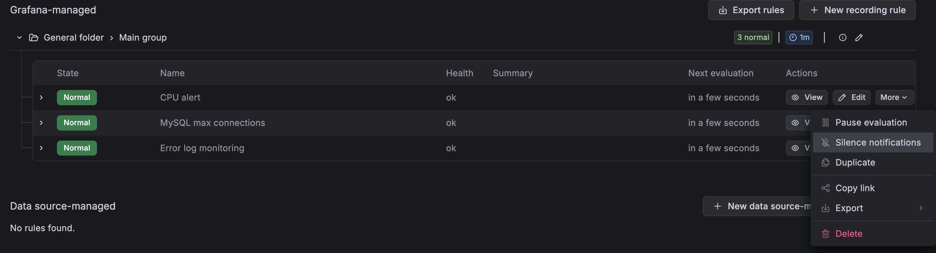 Silencing an alert rule
